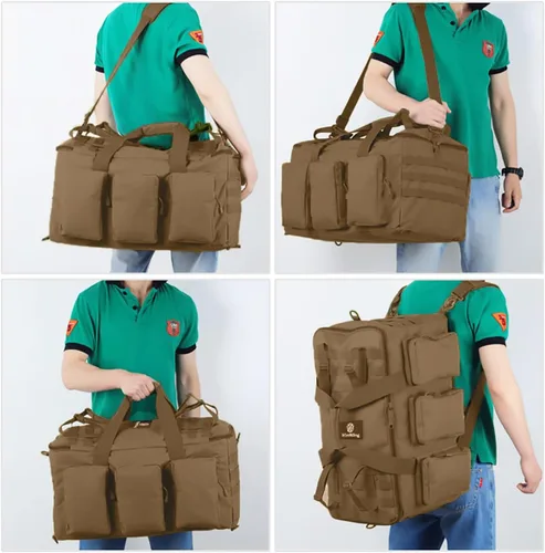 Miniatura 6 de 3 en 1 bolsa de lona militar 50L bolsa de gimnasio para hombres convertible mochila de fin de semana para deportes viajes baloncesto, 115L-Caqui