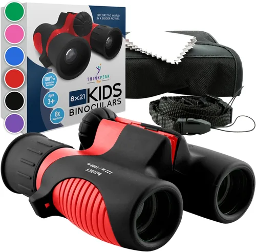 Think Peak - Binoculares rojos de juguete científico para niños de 3 a 12 años – Aventura real compacta al aire libre y STEM Educativo Naturaleza