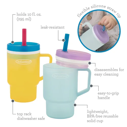 Miniatura 5 de Infantino My 1st Tumbler, Vaso Entrenador de Plástico Duradero con Pajita y Asa, Resistente a Derrames, para Llevar, Taza de Transición sin BPA