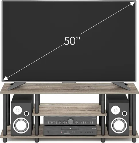 Miniatura 3 de Furinno Turn-N-Tube - Soporte para televisor de 3 niveles, 3D, sin herramientas, para televisores de hasta 50 pulgadas, con tubos redondos