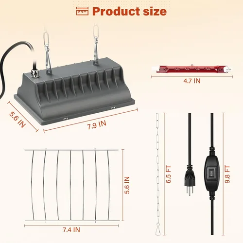 Miniatura 6 de Lámpara de calor de gallinero para perrera, cama de gato, reptiles e incubadoras - Lámpara de calor ajustable de 250 W con 2 ajustes de calor
