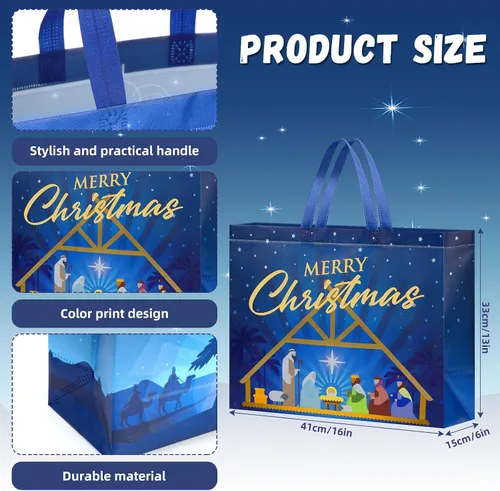 Miniatura 2 de Sweetude 6 bolsas grandes de regalo de Navidad religiosas de 16 pulgadas, reutilizables, bolsa de regalo de Jesús cristiano con asa, bolsa de regalo