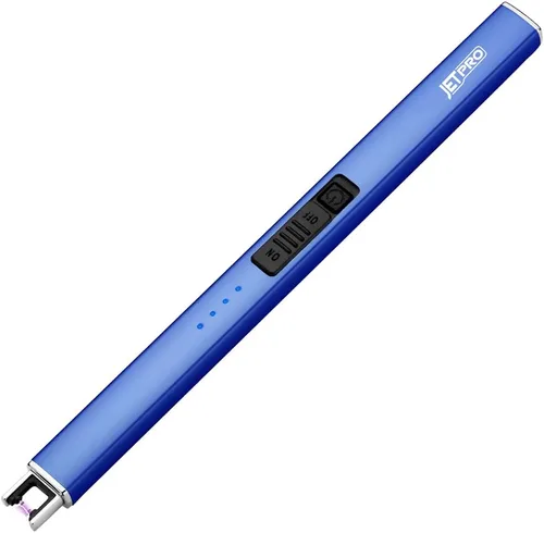 Encendedor eléctrico de arco resistente al viento, sin llama, recargable por USB, con bloqueo de seguridad para velas, barbacoa, camping (azul Azul
