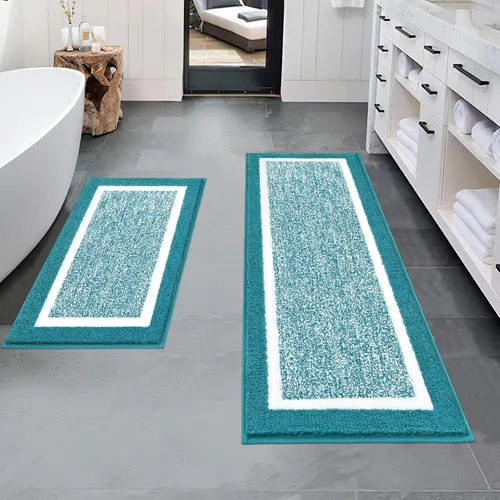 Pauwer Juego de baño, alfombras de baño antideslizantes, alfombras de ducha absorbentes para suelo de baño, bañera y ducha, color azul aguamarina