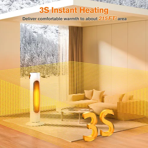 Miniatura 4 de Calentadores eléctricos para uso en interiores, 25 pulgadas, calentador de torre 2 en 1 y ventilador, oscilación de 70°, calentamiento instantáneo