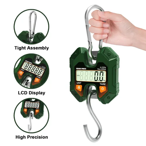 Miniatura 2 de GRAM PRES Báscula colgante digital de 660 libras/661.4 lbs, mini balanza de mano para caza de ciervos, báscula digital de equipaje con ganchos
