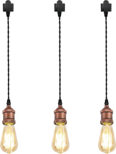 Miniatura 21 de Kiven 3 luces H System Track Mini colgante, soporte de lámpara con acabado negro perla, kit de luces de riel, colgante de rosa, tela trenzada