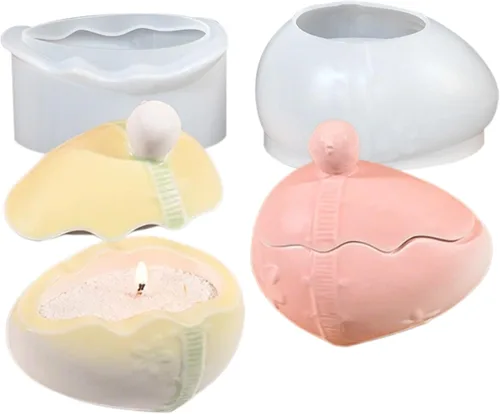 Miniatura 13 de Molde de silicona para tarro de vela de huevo de conejo de Pascua, molde de resina de huevo de conejo 3D para velas, taza de almacenamiento