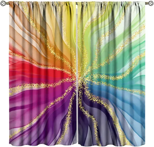 Miniatura 27 de Cortinas opacas abstractas de arco iris, pintura de color arcoíris con gotas, diseño gráfico creativo con bolsillo para barra, para sala de estar