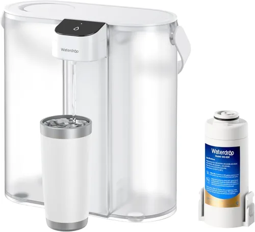 Waterdrop ED02W - Jarra eléctrica compacta con filtro de agua, dispensador potente instantáneo recargable de 200 galones, NSF/ANSI 42, 53, 401 y