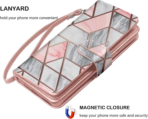 Miniatura 6 de Njjex Funda tipo cartera para Samsung Galaxy A54 5G, 9 ranuras para tarjetas; funda de piel sintética con tapa para crédito, desmontable, función