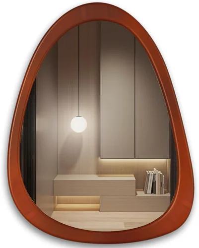 Miniatura 16 de Espejo de pared irregular de 22.5" x 17.5", espejo con marco de madera negra, espejo de pared asimétrico para sala de estar, dormitorio, baño