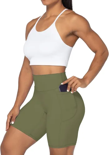 Miniatura 5 de Sunzel Pantalones cortos de ciclismo sin costuras frontales para mujer con bolsillos, pantalones cortos de yoga, entrenamiento, gimnasio, ciclismo