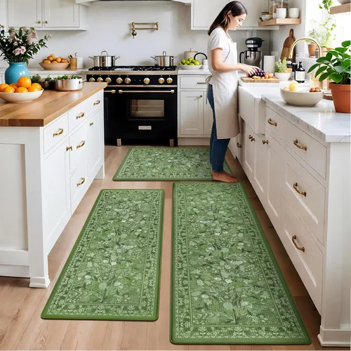 Miniatura 14 de Homcomoda Alfombras y tapetes de cocina antideslizantes y antifatiga, 2 piezas, bohemios, acolchados, impermeables, cómodos, para cocina, fregadero