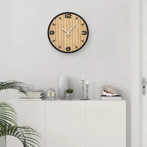Miniatura 6 de Reloj de pared redondo de 12 pulgadas, funciona con pilas, relojes analógicos decorativos de madera de cuarzo sin tictac para apartamento, sala de A