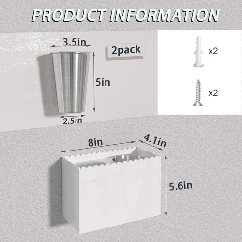 Miniatura 4 de Organizador de herramientas para el cabello, soporte para secadora de pelo de montaje en pared con 2 tazas, diseño festoneado, organizador