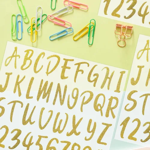 Miniatura 7 de Calcomanías de letras del alfabeto con purpurina, 360 piezas, 10 hojas autoadhesivas de letras doradas, 2 pulgadas