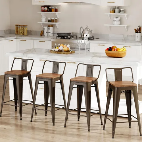 Miniatura 12 de Changjie Furniture - Juego de 4 sillas altas de metal con diseño industrial para barra de cocina o bar con respaldo bajo, Metal, Negro, 18 pulgadas