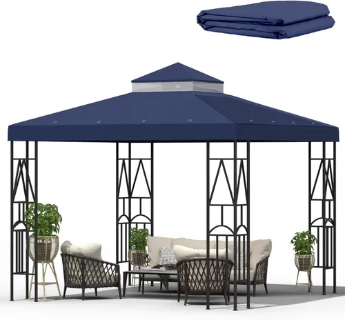 Toldo de reemplazo superior de 10x10 para cenador de dos niveles, cubierta para patio y jardín, protector solar duradero (Azul marino)