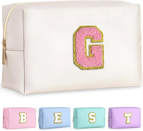 TOPEAST - Bolso de maquillaje para mujer, G Blanco nacarado-rosa