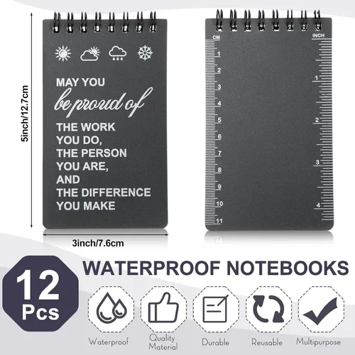 Miniatura 2 de Cuaderno impermeable de 24 piezas con juego de bolígrafos multiherramienta que incluye 3 x 5 bloc de notas de bolsillo en espiral superior y Gris