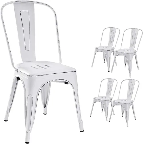 Miniatura 13 de Devoko Sillas de metal para interiores y exteriores, estilo envejecido, sillas de comedor y cocina, sillas laterales apilables con respaldo, juego