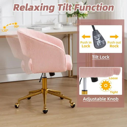 Miniatura 63 de ABET Silla de escritorio con ruedas, silla de oficina en casa de terciopelo, silla giratoria con base dorada, sillas acentuadas modernas tapizadas