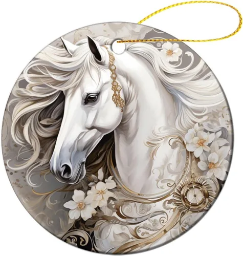 Miniatura 16 de Adorno navideño de caballos de granja, regalo para amantes de los caballos, de porcelana de doble cara, adorno de 3 pulgadas para árbol de Navidad