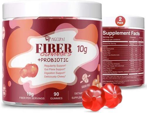 Miniatura 10 de Gominolas de fibra Migcopat con probióticos, 10 g de fibra por porción, sin azúcar añadida sabor a manzana, con mezcla de 10 mil millones de UFC