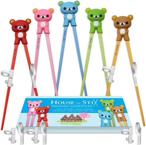 Miniatura 8 de Palillos de entrenamiento para niños pequeños, niños y adultos con 4 pares de ayudantes de dedos extraíbles, diseño de animales, sin BPA, aptos