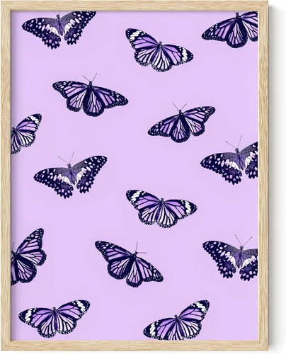 HAUS AND HUES Póster vintage de mariposa morada, arte de pared de mariposa púrpura (marco beige, 12 x 16)