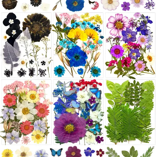 Miniatura 8 de MIKIYA 90 piezas de flores secas prensadas de otoño para resina, hojas florales secas de color naranja natural a granel para manualidades, moldes