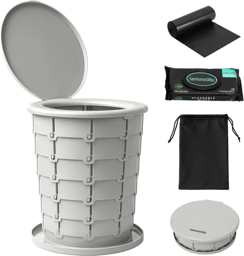 Miniatura 9 de SereneLife Inodoro portátil de 4 galones para acampar para adultos, más de 100 descargas, inodoro de campamento porta orinal con soporte