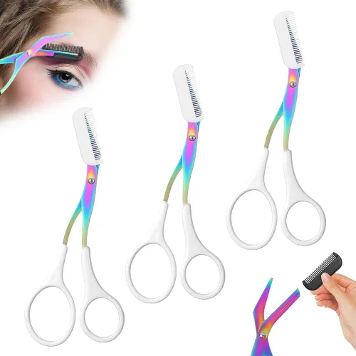 Miniatura 14 de Tijeras de cejas 2 en 1 con peine, cortador de cejas de acero inoxidable de precisión, tijeras de aseo antideslizantes para hombres y mujeres, Azul