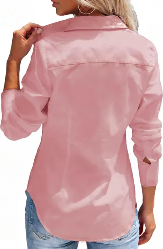Miniatura 5 de Camisas con botones para mujer, camisa de vestir ajustada sin arrugas, blusa con cuello para trabajo, ropa de oficina, atuendo de otoño