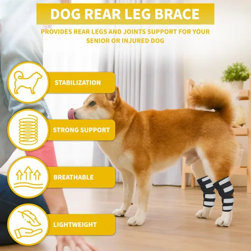 Miniatura 2 de AGON® Par de soporte de hockey para perros con cuerdas de metal y envolturas reflectantes, correas de compresión para la pierna trasera canina