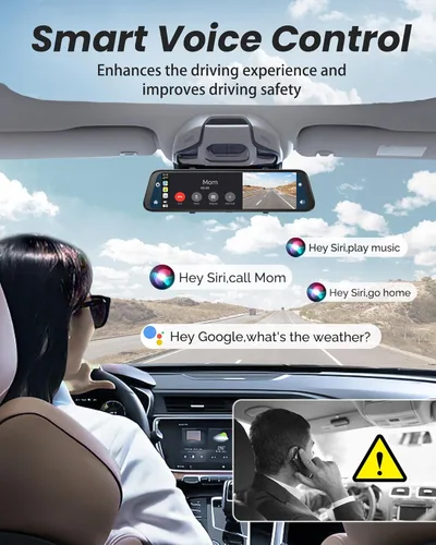 Miniatura 5 de Cámara de espejo retrovisor 4K con Carplay y Android Auto, cámara de salpicadero de 12" para espejo frontal y trasero con control de voz para coches