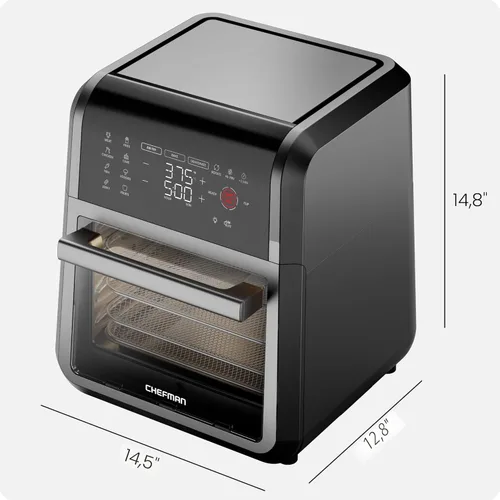 Miniatura 9 de Chefman Horno freidora de aire 5 en 1 de 12 cuartos de galón con temporizador digital, pantalla táctil y 12 ajustes preestablecidos, horno