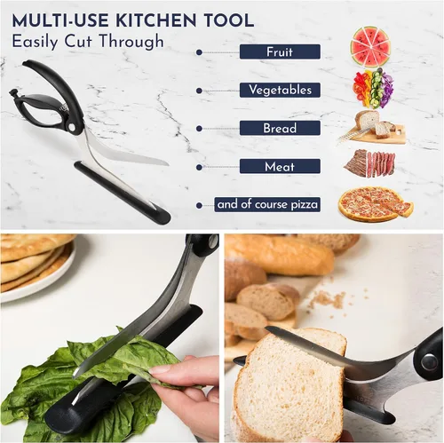 Miniatura 3 de Tijeras de pizza – Tijeras antiadherentes para pizza con base de agarre firme – Cortador de pizza de acero inoxidable de grado alimenticio