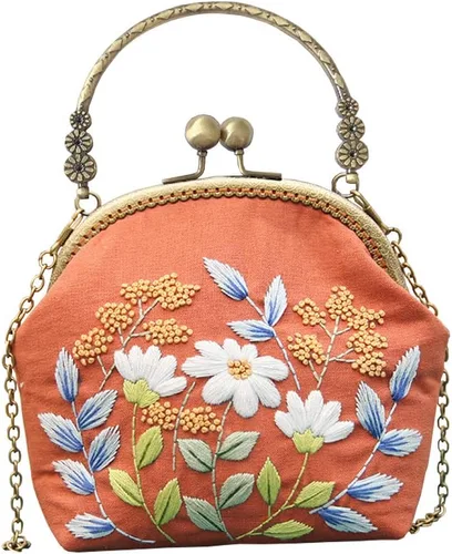 Miniatura 10 de Gogobear Fácil bordado DIY bolsos monedero monedero bolso rosa flores hecho a mano bordado bolso cruzado Flores rosas