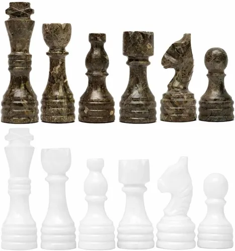 Miniatura 9 de Juego de Piezas de Ajedrez de Mármol Premium Hechas a Mano – Elegante Reemplazo de 32 Piezas para Tableros de Ajedrez de 12-15 Pulgadas con Caja