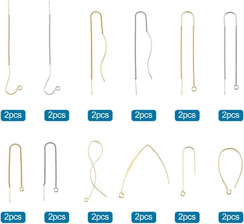 Miniatura 2 de KISSITTY 12 pares de aretes de cadena larga de latón con bucles para manualidades, fabricación de joyas, platino y dorado