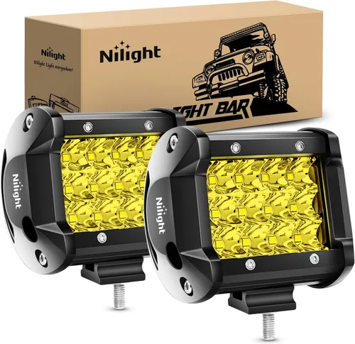 Nilight Barra de luz LED, 2 unidades, 4 pulgadas, 36 W, color amarillo, combo de punto de inundación, lámpara de conducción de triple fila,