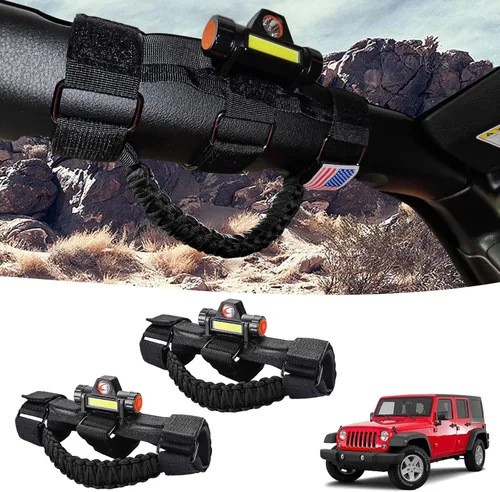 GAIZON Paquete de 2 asas de agarre para Jeep Wrangler, accesorios Sahara Freedom Rubicon CJ YJ TJ JL JK LJ JLU JKU, Gladiator JT 1955-2023, Negro