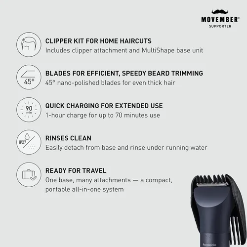 Miniatura 2 de Panasonic MultiShape - Cortapelos eléctricos para hombre con cuatro accesorios de peine dobles para cortar longitudes de 0.9 a 1.181 in