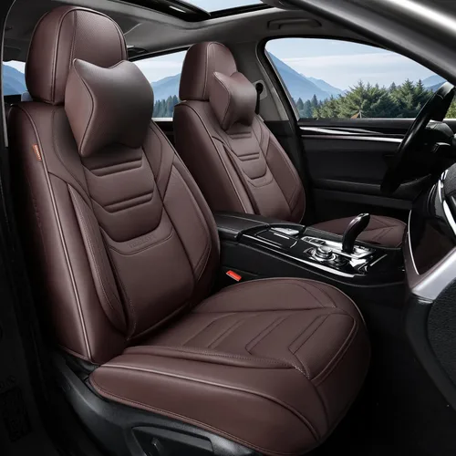 Miniatura 30 de TIEHESYT Fundas de asiento delantero de automóvil color rosa, par de fundas de cuero transpirable para asientos delanteros y reposacabezas, funda