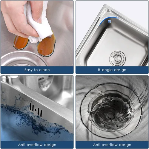 Miniatura 4 de Fregadero de acero inoxidable para exteriores, fregadero de doble tazón, fregadero de cocina comercial de pie con grifo caliente y frío