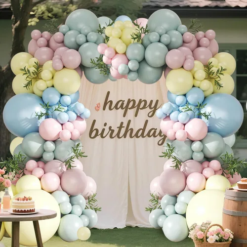 Miniatura 7 de Kit de arco de globos rosa, azul y amarillo pastel, 124 piezas – Globos macarrón rosa claro, azul y amarillo para decoración de fiesta de té Azul