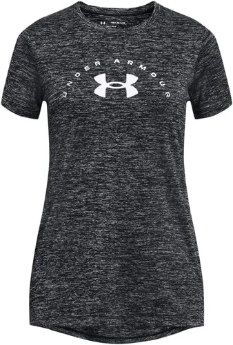Under Armour Camiseta de manga corta con cuello redondo y logotipo grande Tech Twist Arch para niña