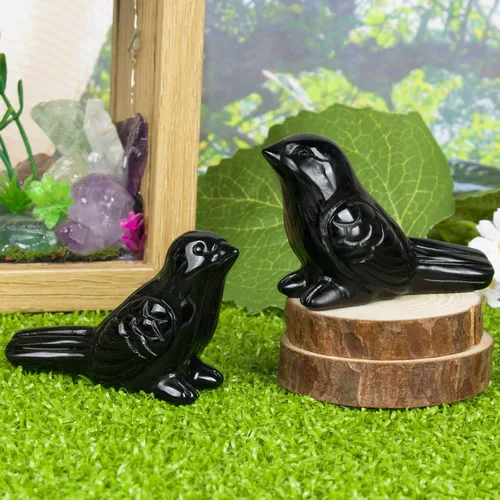 Miniatura 3 de Figura de pájaro de cristal de obsidiana negra tallada a mano, escultura de animal pulida de 2.4 pulgadas, piedra curativa, decoración de escritorio